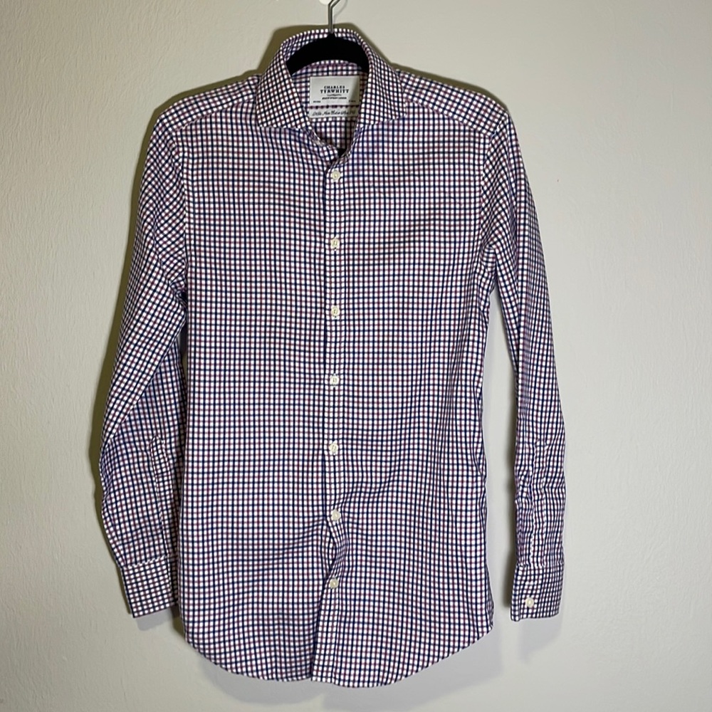 Charles Tyrwhitt extra slim purple plaid twill dress shirt